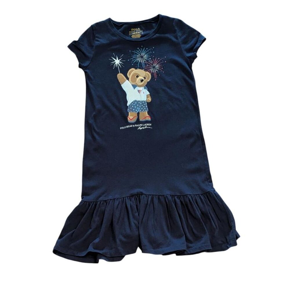 Polo Ralph Lauren Girls Iconic Polo Bear Fireworks Ruffle Hem Dress